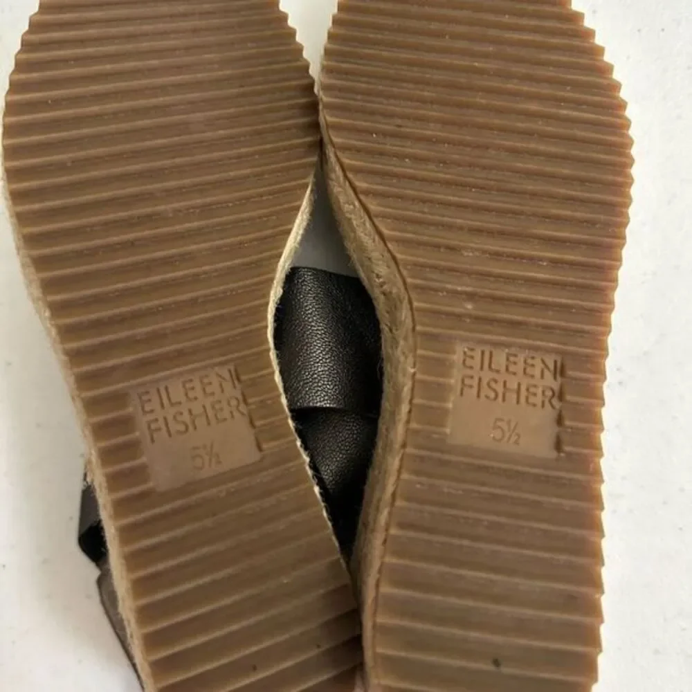Eileen Fisher Willow Wedge Espadrille Women's Size 5.5 Leather Sandals metallic‎